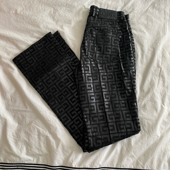 Guess Jeans- Vintage Glamour Black “G” Leather Like Denim Jeans - Picture 5 of 7